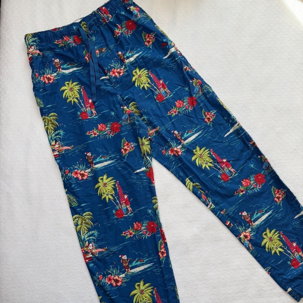 Tommy Bahama Blue Tropical Surfing Santa Cotton Pajama Pants S Small